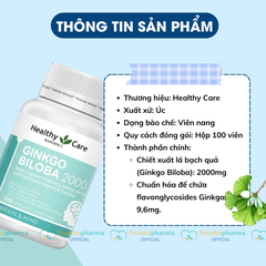 Bổ não ginko biloba Healthy Care giúp cải thiện mất ngủ, tăng tuần hoàn máu não, cải thiện đâu đầu suy giảm trí nhớ
