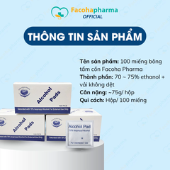 Hộp 100 miếng bông tẩm cồn Facoha Pharma khử trùng móng và da giúp lau sạch điện thoại dùng một lần