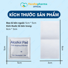 Hộp 100 miếng bông tẩm cồn Facoha Pharma khử trùng móng và da giúp lau sạch điện thoại dùng một lần