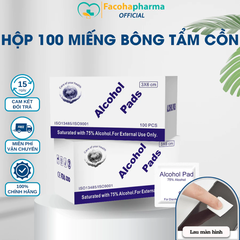 Hộp 100 miếng bông tẩm cồn Facoha Pharma khử trùng móng và da giúp lau sạch điện thoại dùng một lần