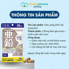 Viên uống DHC bổ sung kẽm 30 viên bổ sung kẽm DHC ZINC hỗ trợ giảm mụn đẹp da tăng cường thể lực