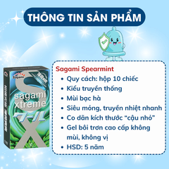 Bao cao su siêu mỏng Sagami Spearmint Nhật Bản hương bạc hà tươi mát, cao cấp giá rẻ, bcs cho cảm giác chân thật