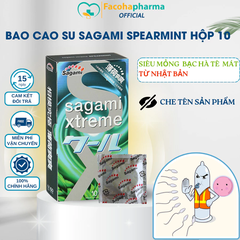 Bao cao su siêu mỏng Sagami Spearmint Nhật Bản hương bạc hà tươi mát, cao cấp giá rẻ, bcs cho cảm giác chân thật