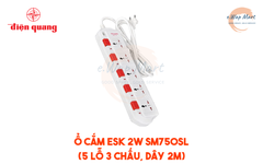 Điện Quang Ổ cắm ESK 2W SM750SL (5 lỗ 3 chấu, dây 2m, màu trắng đỏ)