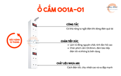 Điện Quang Ổ cắm 001A-01-2M (6 lỗ 2 chấu, dây 2m, màu trắng)