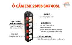Điện Quang Ổ cắm ESK 5B SM740SL (4 lỗ 3 chấu, dây 5m, màu đen trắng đỏ)