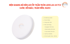 Điện Quang Bộ đèn LED ốp trần tròn LEDCL26 24 7CS (24W, đổi màu, tràn viền, D225)