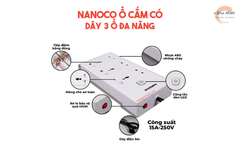 nanoco Ổ cắm có dây 3 ổ đa năng,3 ổ 2,1công tắc