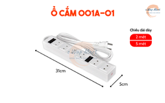Điện Quang Ổ cắm 001A-01-2M (6 lỗ 2 chấu, dây 2m, màu trắng)