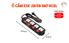 Điện Quang Ổ cắm ESK 2B SM740SL (4 lỗ 3 chấu, dây 2m, màu đen trắng đỏ)