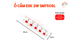 Điện Quang Ổ cắm ESK 2W SM750SL (5 lỗ 3 chấu, dây 2m, màu trắng đỏ)