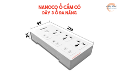 nanoco Ổ cắm có dây 3 ổ đa năng,3 ổ 2,1công tắc