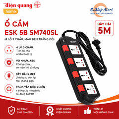 Điện Quang Ổ cắm ESK 5B SM740SL (4 lỗ 3 chấu, dây 5m, màu đen trắng đỏ)