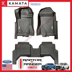 Thảm lót sàn ô tô 5D Ford Ranger/Raptor 2012-2023 đúc nguyên khối TPV/TPE/Viền Dài (3 tấm/Bộ)