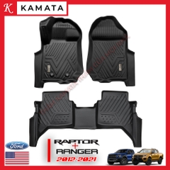 Thảm lót sàn ô tô 5D Ford Ranger/Raptor 2012-2021 đúc nguyên khối TPV (3 tấm/Bộ)