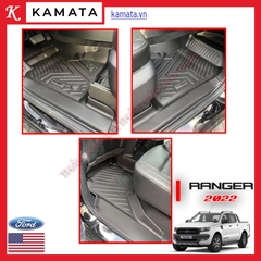 Thảm lót sàn ô tô 5D Ford Ranger/Raptor 2012-2023 đúc nguyên khối TPV/TPE/Viền Dài (3 tấm/Bộ)