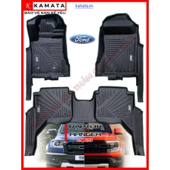 Thảm lót sàn ô tô 5D Ford Ranger/Raptor 2012-2023 đúc nguyên khối TPV/TPE/Viền Dài (3 tấm/Bộ)
