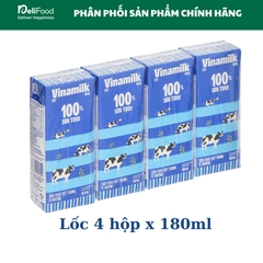 SỮA TƯƠI TIỆT TRÙNG VINAMILK 100% ÍT ĐƯỜNG - Hộp 180ml
