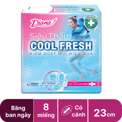 Băng vệ sinh Diana Cool Fresh siêu thấm có cánh - 8 miếng