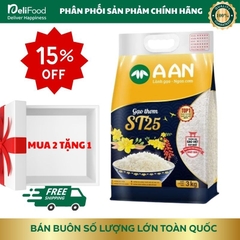 Gạo ST25 chính hãng A AN Túi 3kg - Gạo dẻo thơm ngon số 1 thế giới