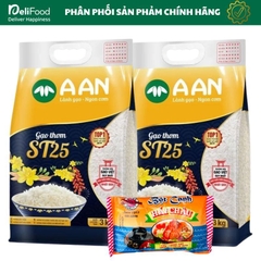 Gạo ST25 chính hãng A AN Túi 3kg - Gạo dẻo thơm ngon số 1 thế giới