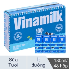 SỮA TƯƠI TIỆT TRÙNG VINAMILK 100% ÍT ĐƯỜNG - Hộp 180ml