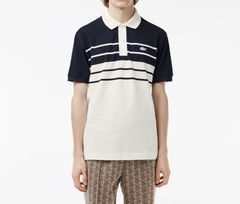Áo Polo Lacoste Nam Made in France Dáng Classic Cổ Điển PH8135-00-GA3 Màu Trắng Phối Xanh