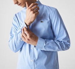 Áo Sơ Mi Lacoste Nam Dài Tay Carô Pinpoint Dáng Regular CH2932-00-F6Z Màu Xanh
