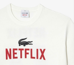 Áo Thun Lacoste x Netflix Unisex Dáng Oversize TH7343-00-70V Màu Trắng Kem