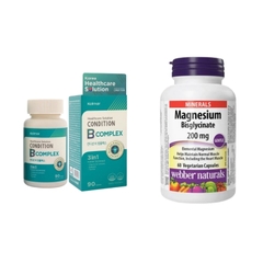 Combo Giảm Stress, Hỗ Trợ Hệ Tiêu Hóa, Bổ Sung Vitamin Nhóm B Webber Magie 60 Viên & Kolmar B Complex
