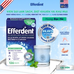 Efferdent Viên Làm Sạch Dùng Trong Nha Khoa Hương Bạc Hà Minty Fresh and Clean Denture Cleanser Tablets Hỗ Trợ Làm Sạch Và Kháng Khuẩn Hộp 44-90-126