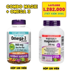 Combo 2 Hộp Webber Naturals Omega 3 900mg EPA/DHA Và Magnesium Bisglycinate 200mg Hỗ Trợ Tim Mạch, Hệ Tiêu Hoá - Hộp 120 Viên