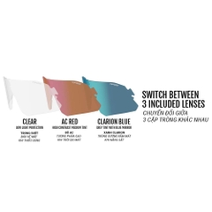 Tifosi Rail Kính Mát Thể Thao Dành Cho Chạy Bộ, Pickleball Gọng Màu Xanh Crystal Blue Bộ 3 Tròng Xanh Clarion Blue, Đỏ AC Red Và Clear Trong Suốt