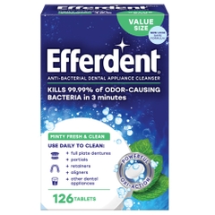 Efferdent Viên Làm Sạch Dùng Trong Nha Khoa Hương Bạc Hà Minty Fresh and Clean Denture Cleanser Tablets Hỗ Trợ Làm Sạch Và Kháng Khuẩn Hộp 44-90-126