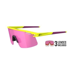 Tifosi Moab Lite Kính Mát Nửa Gọng Thể Thao Dành Cho Chạy Bộ, Đạp Xe, Pickleball Gọng Vàng Speed Yellow Bộ 3 Tròng Màu Hồng Clarion Sunset Pink, Màu AC Và Màu Clear Trong Suốt