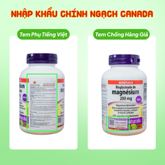 Webber Naturals Viên Uống Magie Magnesium Bisglycinate 200mg - Nhập Khẩu Chính Ngạch Canada