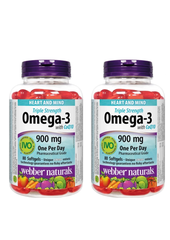 Combo 2 Hộp Webber Naturals Viên Uống Hỗ Trợ Tim Mạch Não, Giảm Chất Béo Trung Tín Trong Huyết Thanh Triple Strength Omega 3 900mg + CoQ10 Hộp 80 Viên