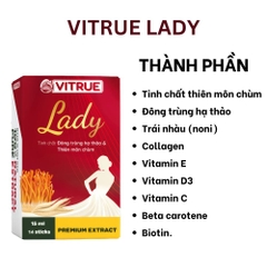 Vitrue Lady Tinh Chất Đông Trùng Hạ Thảo Và Nấm Môn Chùm Tăng Cường Sinh Lý Nữ, Cân Bằng Nội Tiết Tố Hộp 14 Gói