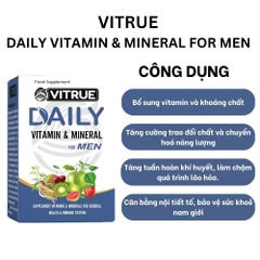 Vitrue Bổ Sung Vitamin Và Khoáng Chất Chuyên Biệt Cho Nam Giới Daily Vitamin & Mineral For Men Hộp 60 Viên
