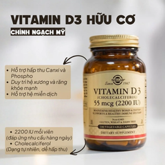 Combo 2 Hộp Solgar Viên Uống Bổ Sung Vitamin D3 2200 IU 100 Viên