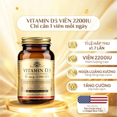 Combo 2 Hộp Solgar Viên Uống Bổ Sung Vitamin D3 2200 IU 100 Viên