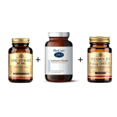 Combo Kẽm + Vitamin D3 1000IU + Calcium Citrate (Không chứa tá dược titanium dioxide)