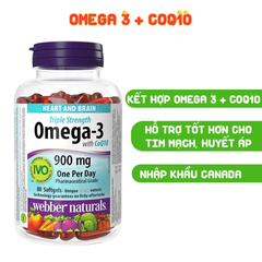 Combo 2 Hộp Webber Naturals Viên Uống Hỗ Trợ Tim Mạch Não, Giảm Chất Béo Trung Tín Trong Huyết Thanh Triple Strength Omega 3 900mg + CoQ10 Hộp 80 Viên