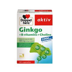 Doppelherz Viên Uống Ginkgo + B-Vitamins + Choline Hỗ Trợ Tuần Hoàn Não, Cải Thiện Trí Nhớ Hộp 30 Viên