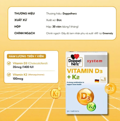 Doppelherz Viên Uống Bổ Sung Vitamin D3 + K2 (30 Viên) - Chính Ngạch Đức