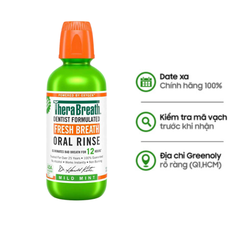 Combo 2 Chai TheraBreath Nước Súc Miệng Icy Mint + Mild Mint  Sảng Khoái Không Cồn, Không Cay Rát Ngăn Ngừa Sâu Răng, Giảm Vôi Răng Cao Răng Chai 473ml