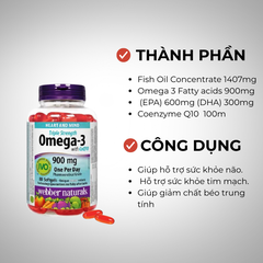 Webber Naturals Viên Uống Hỗ Trợ Tim Mạch Não, Giảm Chất Béo Trung Tín Trong Huyết Thanh Triple Strength Omega 3 900mg + CoQ10 Hộp 80 Viên