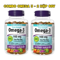 Combo 2 Hộp Webber Naturals Viên Uống Hỗ Trợ Tim Mạch, Não Triple Strength Omega 3 900mg EPA/DHA Hộp 80 Viên