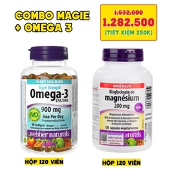 Combo 2 Hộp Magie Và Omega 3 (Webber Naturals - Canada) - Đều 120 Viên, Chính Ngạch