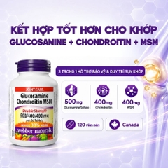 Webber Naturals Viên Uống Giảm Đau Khớp Và Sụn 120 Viên (Glucosamine Chondroitin MSM 500/400/400mg) - Chính Ngạch Canada